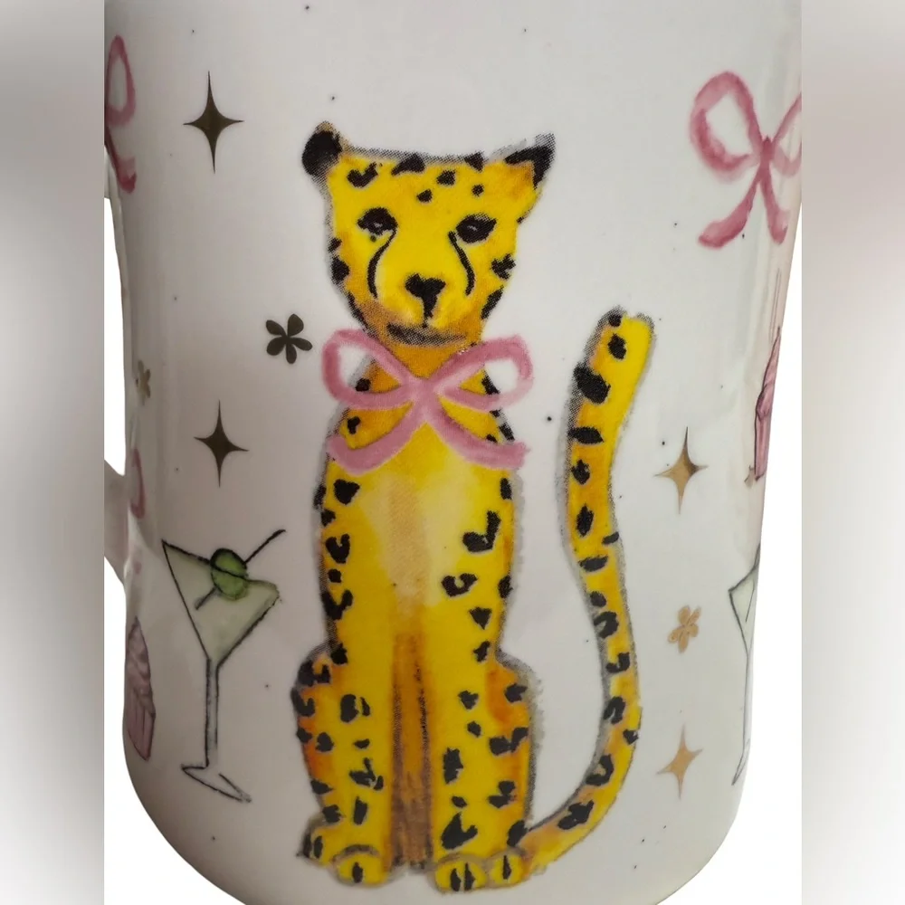 Petal & Pearl NWT Cheetah Design Plush Pink Hand Towel & Ceramic Mug Set